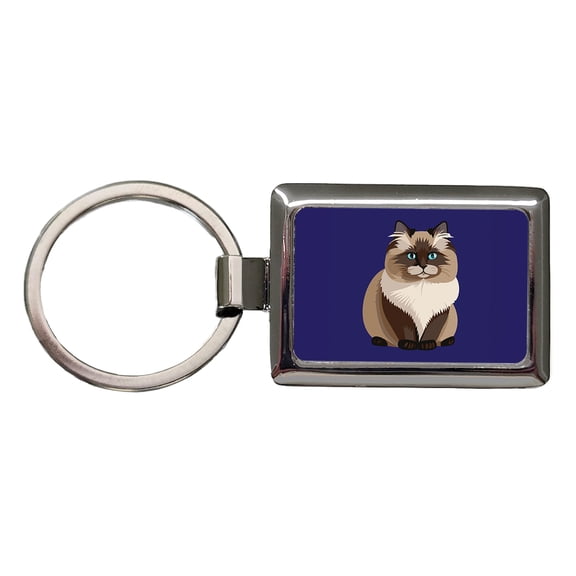 Birman Cat Sitting Metal Rectangle Keychain