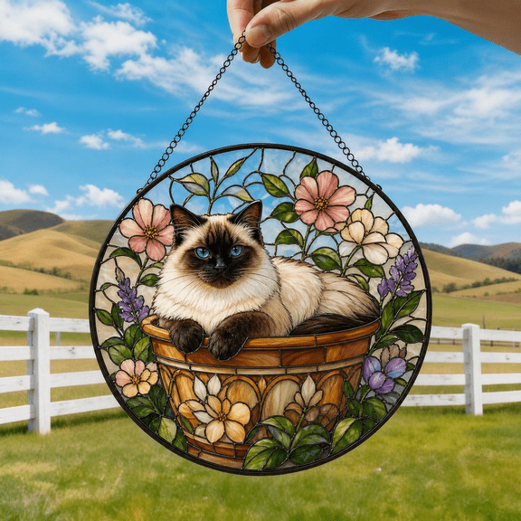 Birman Cat Stained Glass Suncatcher Window Hanging Gift for Cat Lovers