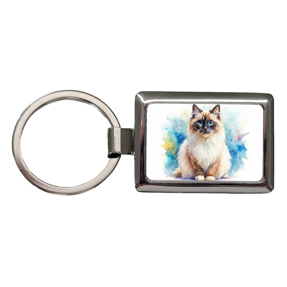 Birman Cat Watercolor Style Metal Rectangle Keychain