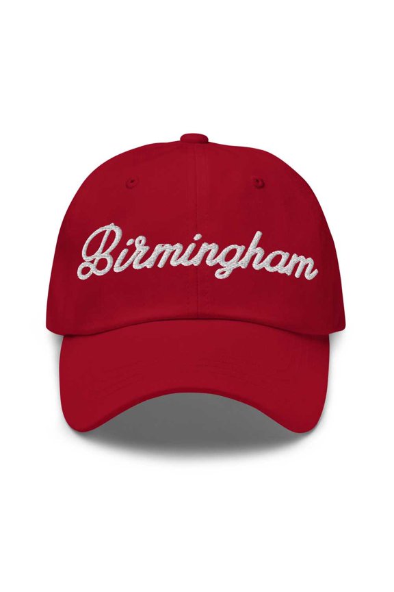 Birmingham Baseball Cap Birmingham Dad Hat Bold Script Oklahoma OK Hat Embroidered Souvenir Gift Cranberry