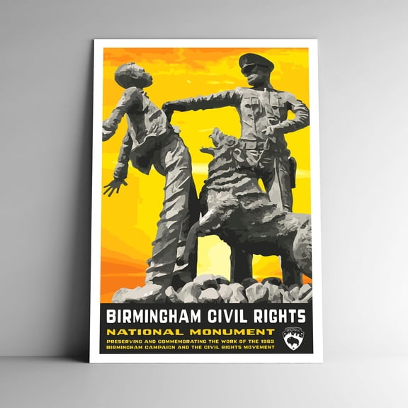 Birmingham Civil Rights National Monument Travel Poster / Postcard WPA Style Retro