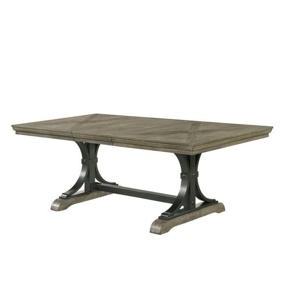 Roundhill Furniture Birmingham Driftwood Finish Wood Extendable Dining Table with 18" Removable Leaf