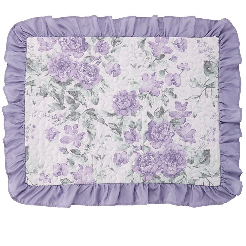 Lavender Floral Polyester Standard Pillow Sham with Ruffle Trim