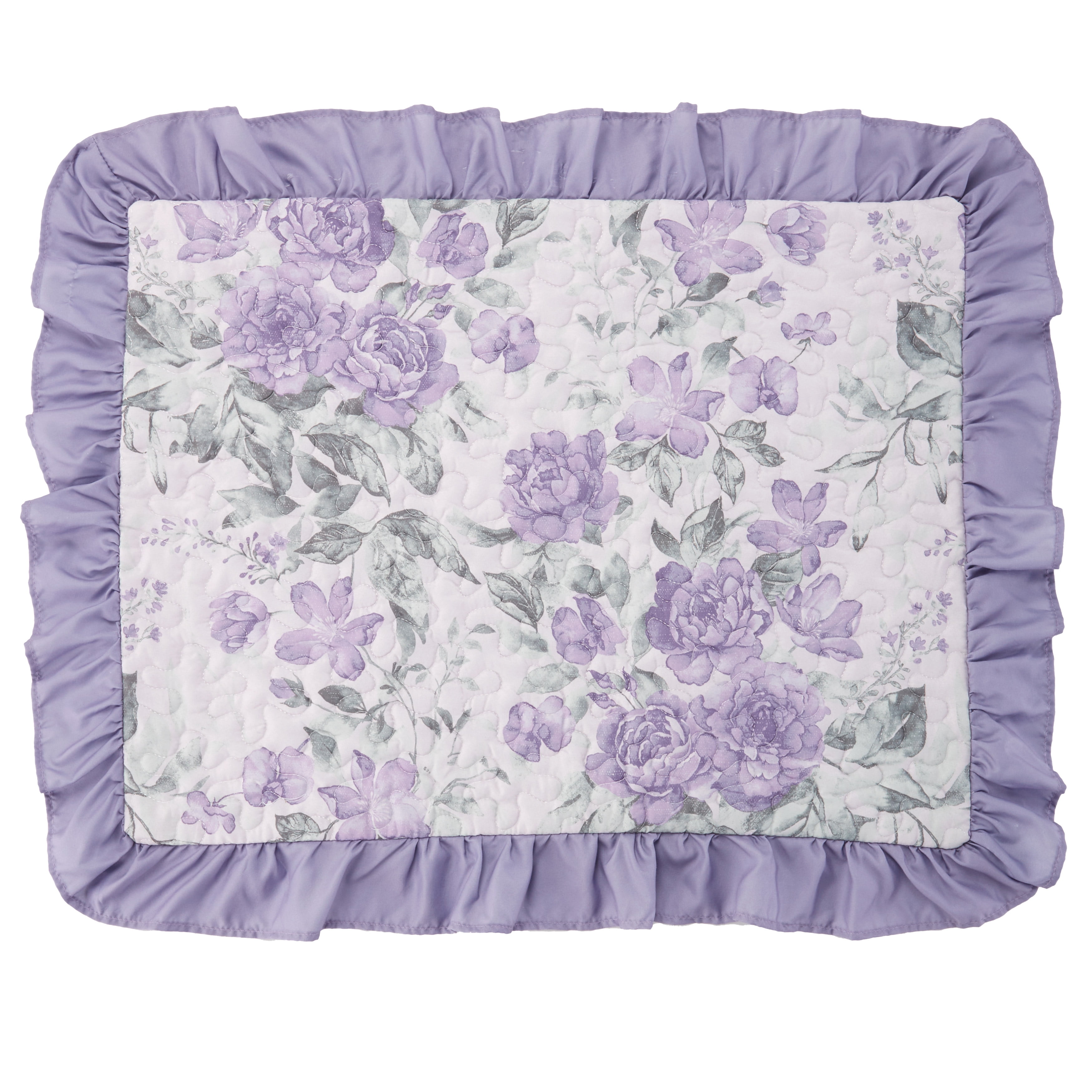Lavender Floral Polyester Standard Pillow Sham with Ruffle Trim