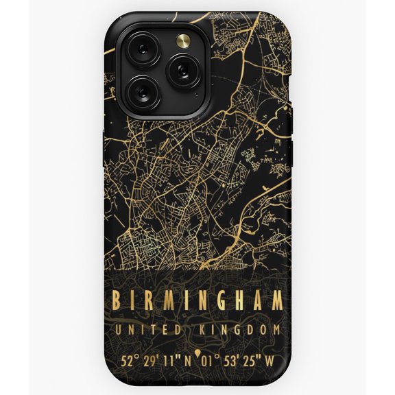Birmingham Map United Kingdom UK City Graphic A7050 Phone Case for iPhone 11 to 17 Pro Max