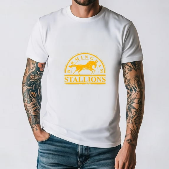 Birmingham Stallions Inspired Red Vintage Retro Rider Spirit T-shirt, up to size 5XL.