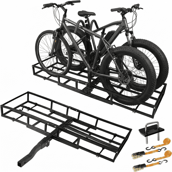 Birodeko 64" x 20" x 6" 2-in-1 Hitch Mount Cargo Carrier and 2-Bike Rack, Folding Heavy Duty Steel Trailer Receiver Platform