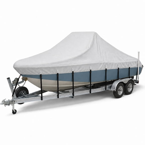 Birodeko Center Console Boat Cover for 17-19 ft Boats, 1300D Waterproof PU Oxford, Trailerable, Up to 102 in Beam, 18 Straps