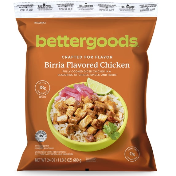 bettergoods Birria Chopped Chicken Fully Cooked Diced Packaged Meal, 24 oz (Resealable Bag)
