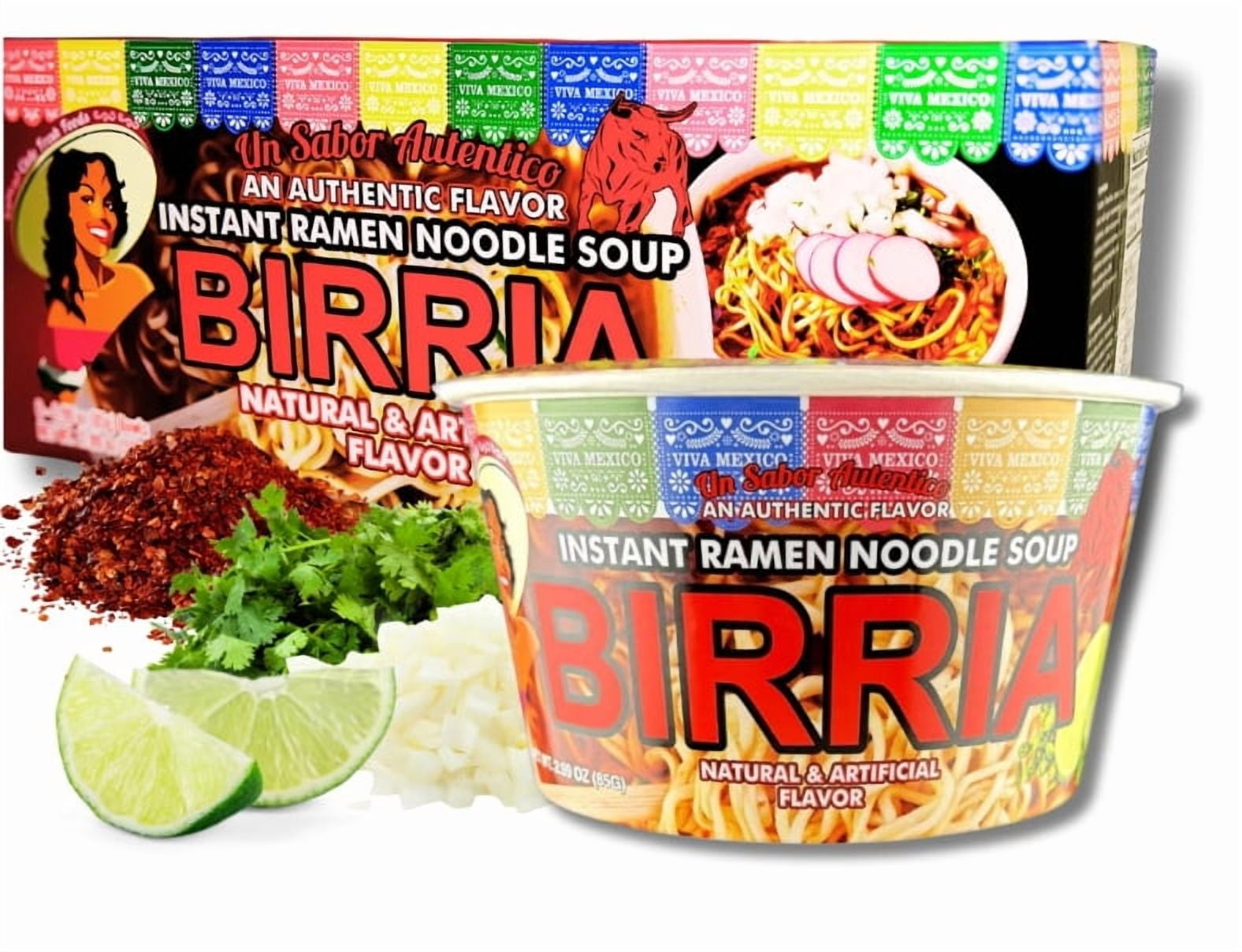 Birria Instant Ramen Noodle Soup - 6-Pack of 2.82oz Spicy Ramen Bowls