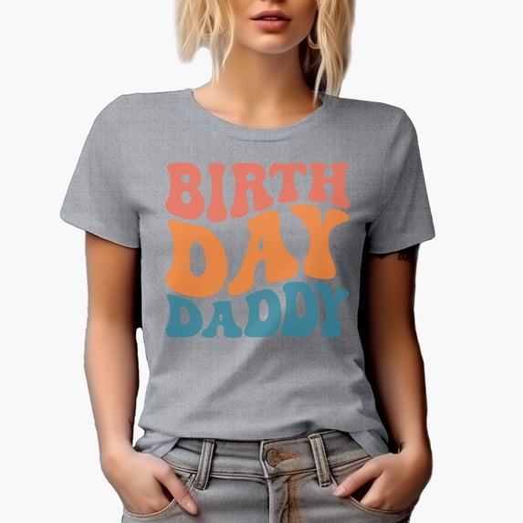 Birth Day Daddy, Dad's Birthday Themed, Groovy Retro Wavy Text Merch Gift, Heather Grey T-Shirt, 2XL
