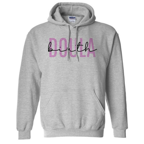 Birth Doula Hoodie Sweatshirt Unisex Small Grey