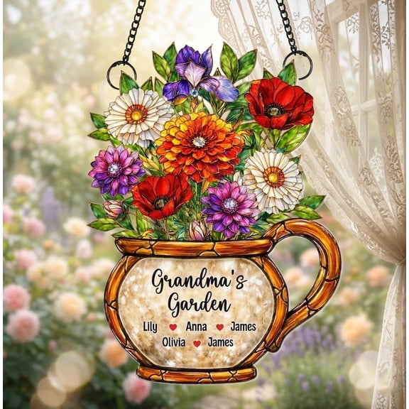 Birth Flower 2D Flat Acrylic Suncatcher - Acrylic Window Hanging | Personalized Flower Art | Family Garden Decor | Mother's Day Gift for Grandma Mom | Home Window Decor