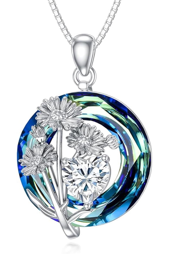 Birth Flower Birthstone Necklace 925 Sterling Silver 12 Birth Month Floral Crystal Pendant Birthstone Necklaces Birth Month Flower Jewelry Birthday Gift for Women