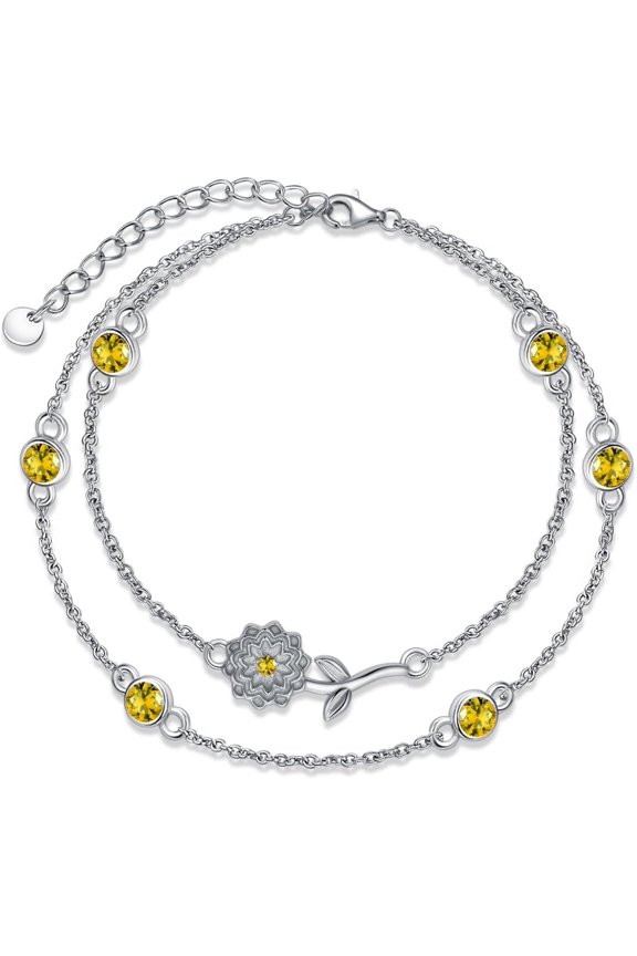 Birth Flower Bracelets 925 Sterling Silver Double Layered Cremation Ash Bracelet for Ashes with November Citrine Birthstone Urn Jewelry for Women Loved One Animal