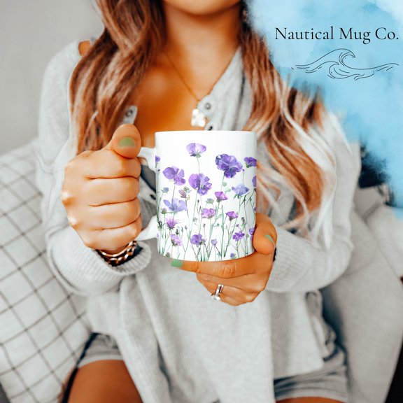 Birth Flower Mug, February Birth Flower Mug, February Violet Birth Flower Coffee Mug, Violet Birth Flower Coffee Cup