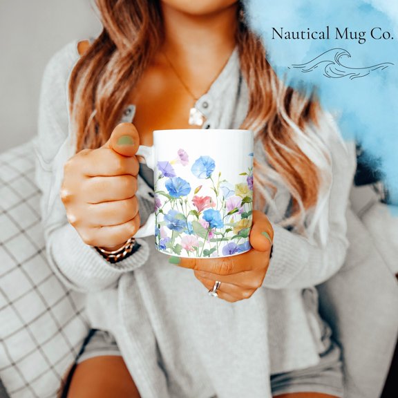 Birth Flower Mug, September Birth Flower Mug, September Morning Glory Birth Flower Coffee Mug, Morning Glory Flower Coffee Cup -MorningGlory