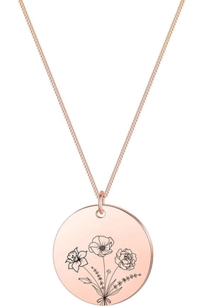 Birth Flower Name Necklace Personalized, 18K Gold Plated Floriography Custom Birth Flower Necklace With Name, Flower Wishes Customized Necklace Birthday Gifts For Women, 3 Colors[Z2812]