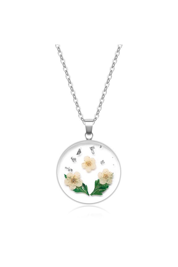 Birth Flower Necklace Silver For Women - Daisy April Month Flower Necklace - Handmade Pressed Flower Necklace - Unique Holiday Gift - 18"