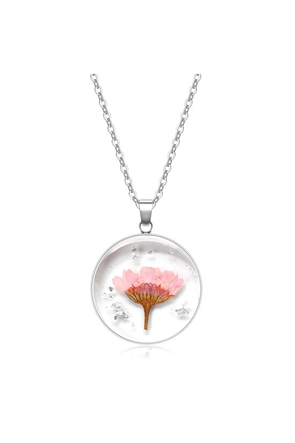 Birth Flower Necklace Silver For Women - Daisy April Month Flower Necklace - Handmade Pressed Flower Necklace - Unique Holiday Gift - 18"