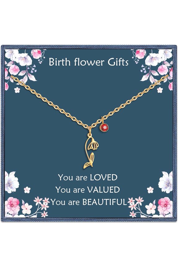 Birth Flower Necklaces Birthday Gifts for Women | 14K Gold Plated Birth Month Floral Birthstone Pendant Necklaces Wildflower Flowered Jewelry Gifts for Mom Friends
