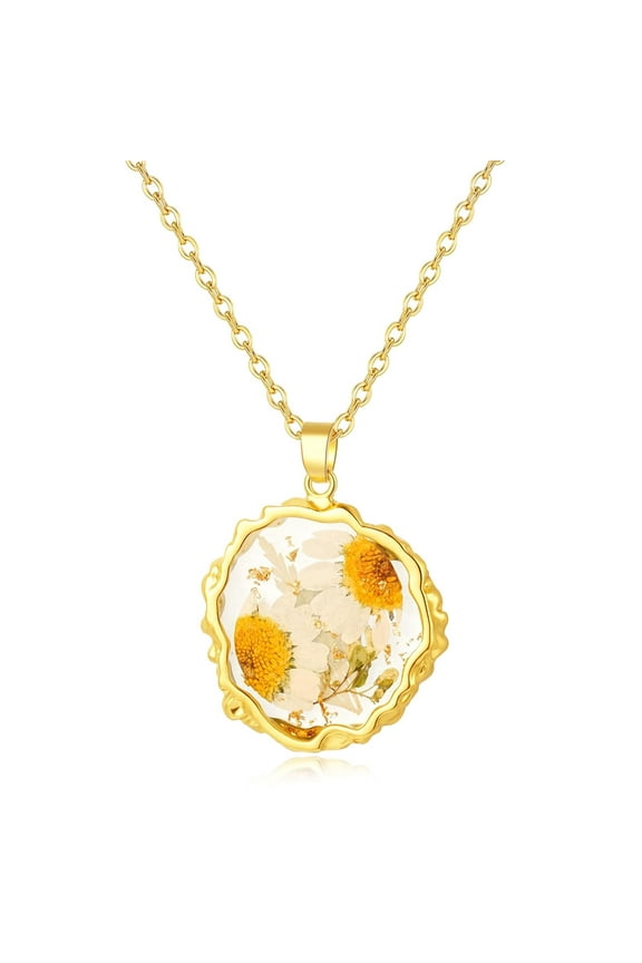 Birth Flower Necklaces for Women,April Month Daisy Real Pressed Flower Necklace,Boho-Style Personalized Jewelry,Handmade Floral Pendant,Thoughtful Gift for Christmas,Birthday|18"