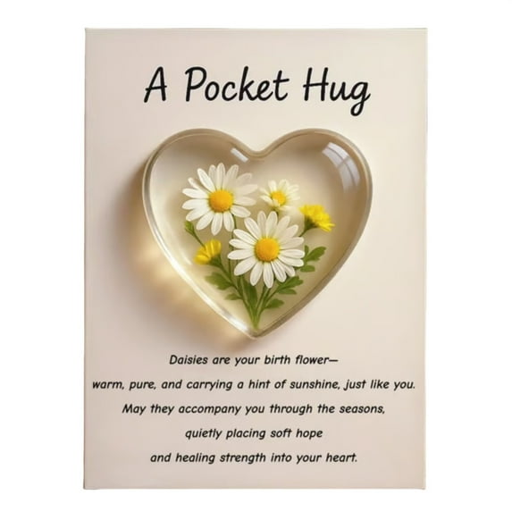 Birth Flower Pocket Hug, Pockethug Heart with Greeting Cards, Personalized Twelve Months Monthly Flower Token Unique Birthday Flowers Pocket Hug, Gifts for Emotional Support