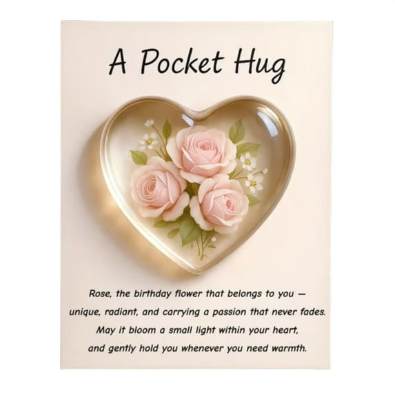 Birth Flower Pocket Hug, Twelve Kinds of Flower Token, Heart-Shaped Mini Keepsake with Blessing Card for Encouragement & Emotional Support, Birthday & Tough Days