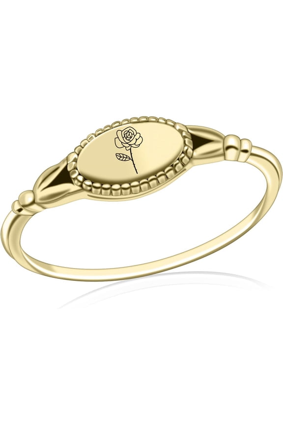 Birth Flower Ring for Women Personalized Birth Flower Signet Rings 925 Sterling Silver Vintage Rings Personalized Gift with Birth Flowers for Mom Daughter Girlfriend Wife Friend
