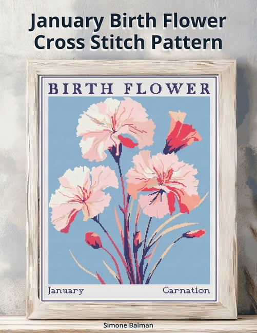 Birth Flowers in Cross Stitch January Birth Flower Cross Stitch Pattern: A Large-Print Modern Carnation in Flower Market Style with Easy-to-Follow Cha, (Paperback)