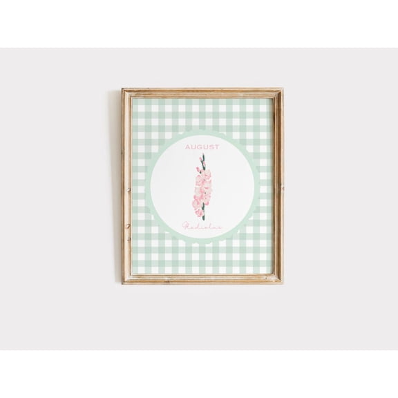 Birth Month Flower August, Birth Flower Print, Gladiolus Birth Month Flower , Vintage Style Birth Flower Print, August Birth Flower Home Decor #554, Unframed Canvas Size 8x12