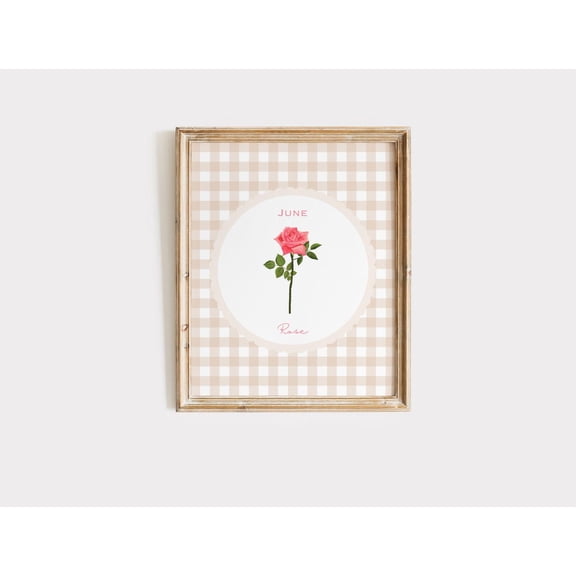 Birth Month Flower June, Birth Flower , Rose Birth Month Flower , Vintage Style Birth Flower Print, Rose Birth Flower Home Decor #560, Stretched Canvas Size 12x18