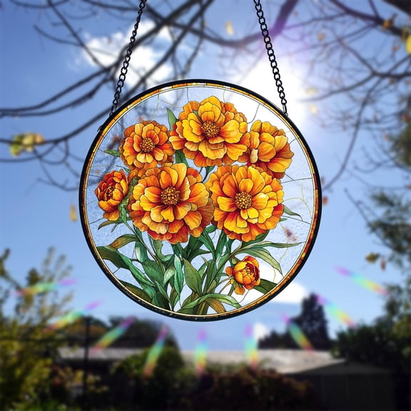 Birth Month Flower Stained Glass Suncatcher, Birthday Floral Window Hanging Gift for Mom or Grandma