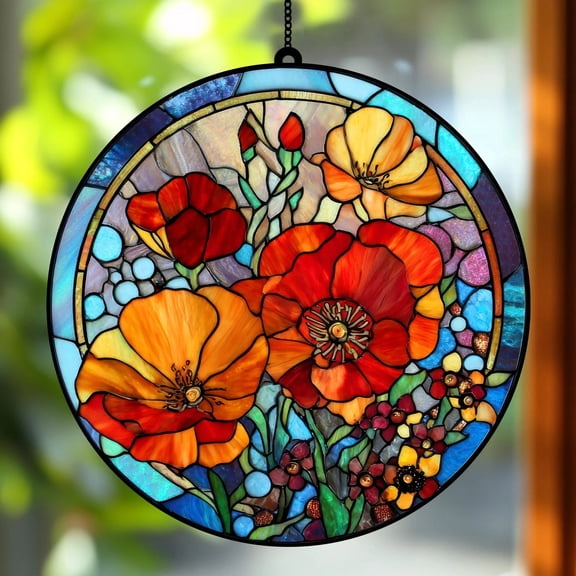 Birth Month Flower Stained Glass Suncatcher,Custom Flowers Window Hanging,Birthday Gift For Mom and Her, Flower Garden Decor