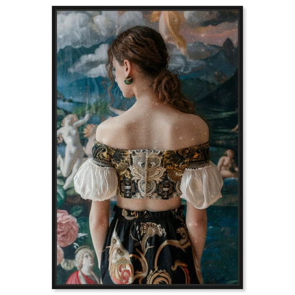 Birth Of Venus Dress Fashion And Glam Canvas Wall Art by Art Remedy, Black Floater Frame, 10"x15"