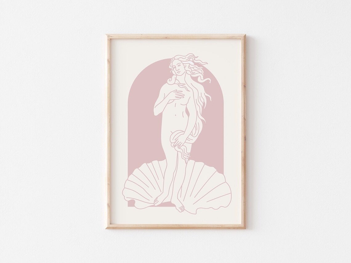 Birth Of Venus Poster, Minimalist Line Art Danish Pastel Art Print ...