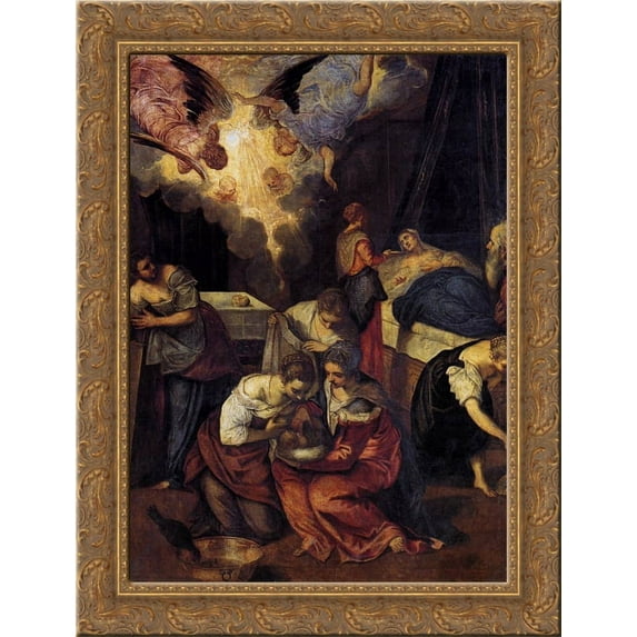 Birth of St John the Baptist 24x18 Gold Ornate Wood Framed Canvas Art by Tintoretto