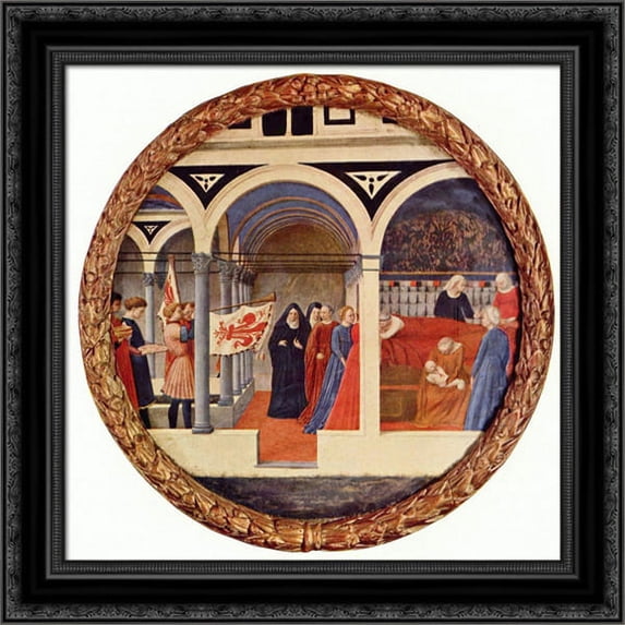 Birth tray 20x20 Black Ornate Wood Framed Canvas Art by Masaccio, Tommaso