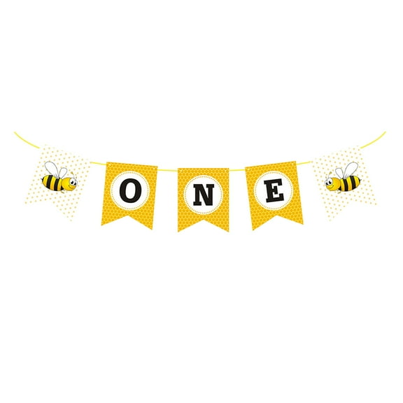 Bee Design Paper Banner with Fishtail Flags for Baby Shower and Birthday Party Decorations Multi