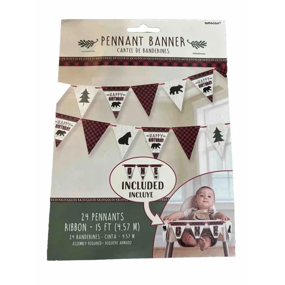 Birthday 1St Little Lumberjack Pennant Banner Party Decoration Boy Bear Camper