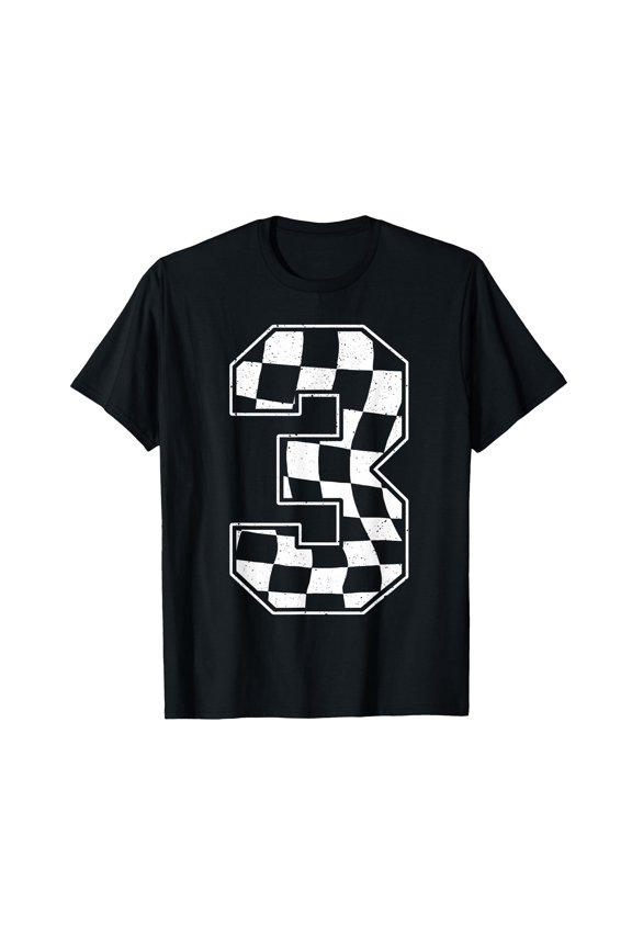 Birthday 3rd Race Car Flag - Distressed Checkered Number 3 Design - Double Sided Durable Outdoor Decor