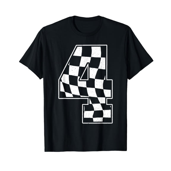 Birthday 4th Race Car Flag - Distressed Number '4' with Checkered Pattern - Double Sided Outdoor Decor