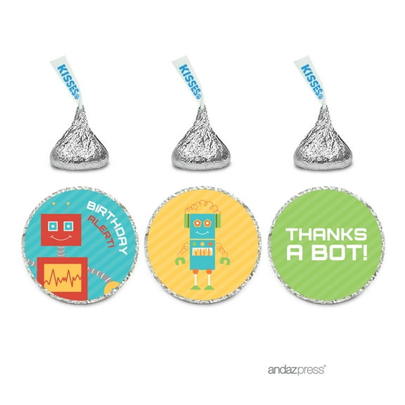 Birthday Alert Robot Birthday Hersheys Kisses Party Favor Stickers, 216-Pack