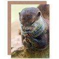 thumbnail image 1 of Birthday Animal Cute Otter Praying Greetings Card Plus Envelope Blank inside, 1 of 3