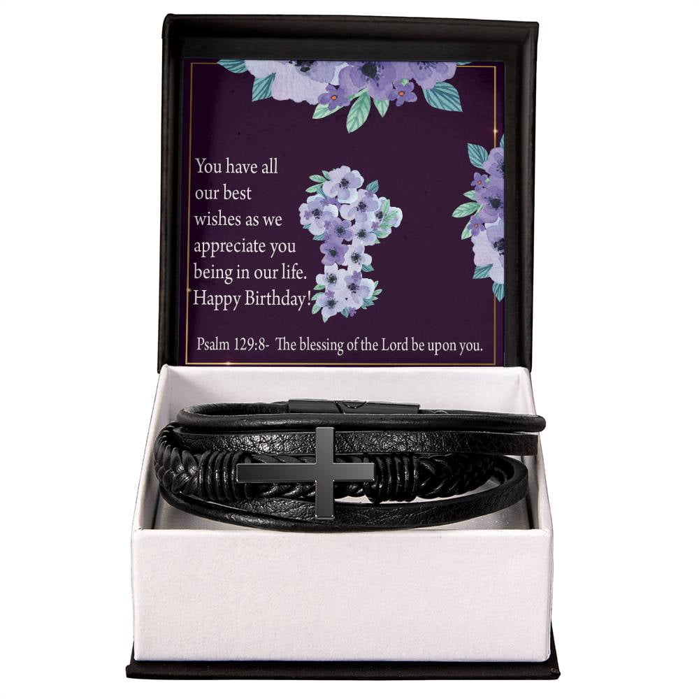 Brizberry Men's Titanium Steel Vegan Leather Bracelet - Micro Insert Design, Magnetic Clasp, 8 Inch, Amethyst