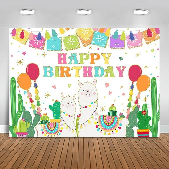 Birthday Backdrop Cactus Mexican Fiesta Happy Birthday Background Party Decorations A Whole Llama Fun Alpaca Banner Photo Booth Props