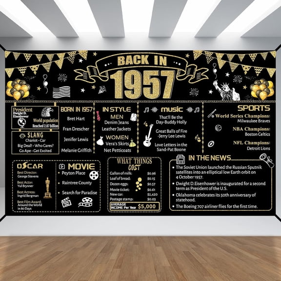 Birthday Backdrop Decorations for Men Women, Gold and Black Back In Banner Party Supplies Decor for Outdoor Indoor