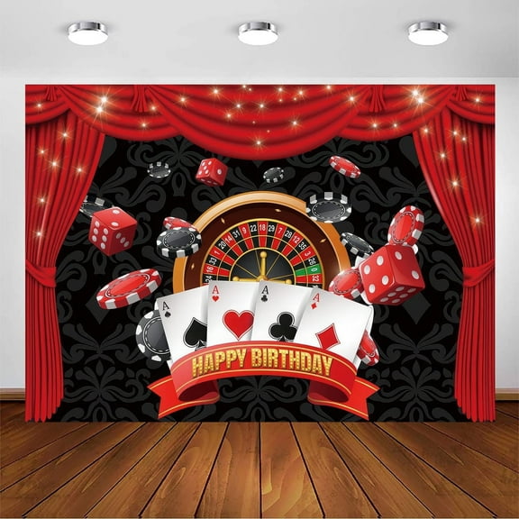 Birthday Backdrop Las Vegas Casino Night Party Background for Casino Theme Poker Dice Gold Glitter Happy Birthday Party Decorations Banner