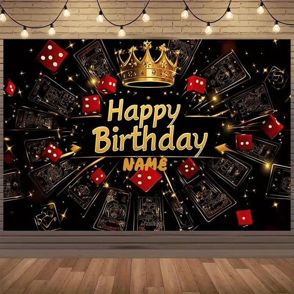 Birthday Backdrop Las Vegas Casino Night Party Background for Casino Theme Poker Dice Gold Glitter Happy Birthday Party Decorations Banner