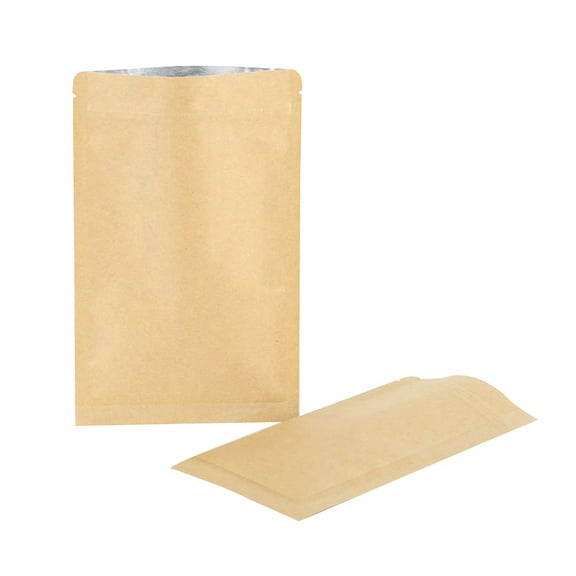 MEIBUTYUP Food Grade Kraft Paper Bags, Light Brown, Flat Bottom for Nuts and Coffee 50Pcs